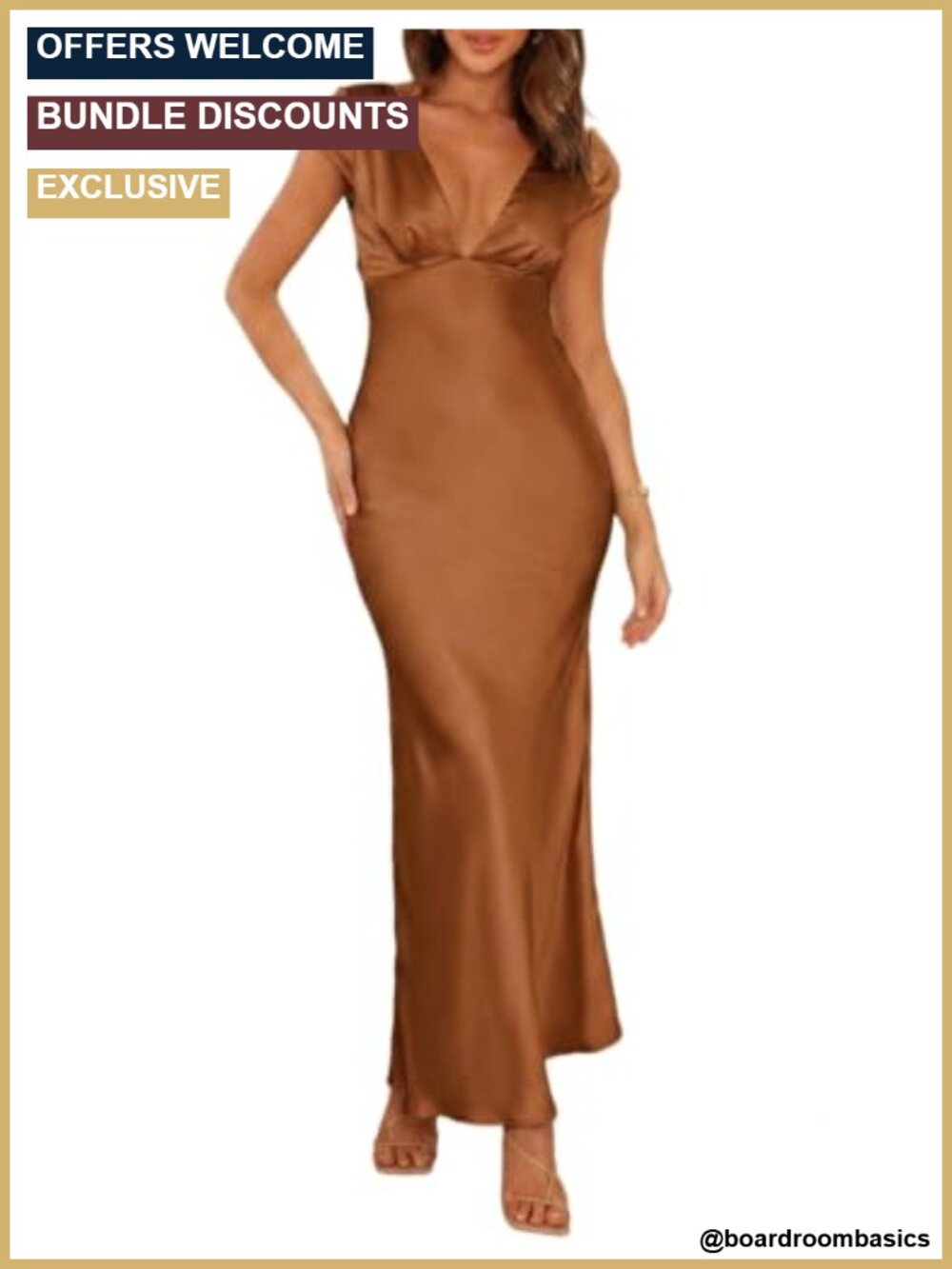 Satin Deep V Neck Cap Sleeve Midi Dress Ruching Twist Back